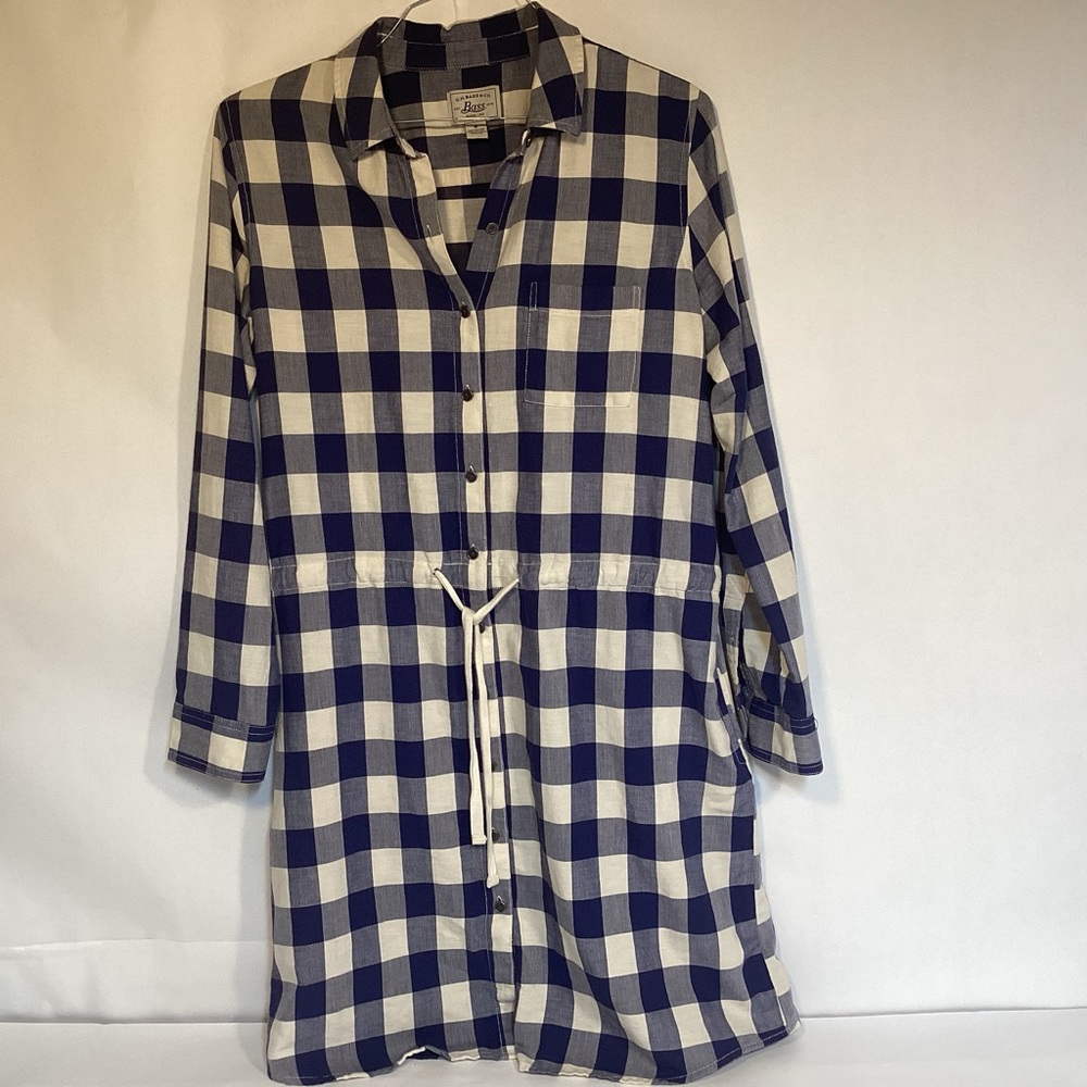 G.H. Bass Co Blue & White Checked Long Sleeve Shirt Dress Womens size medium